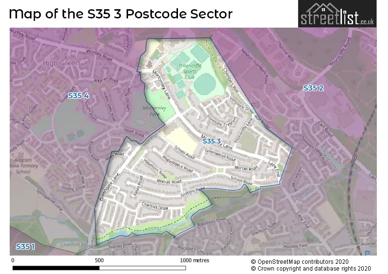 Map of the S35 3 and surrounding postcode sector