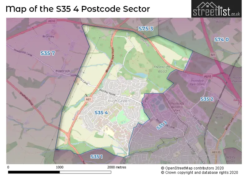 Map of the S35 4 and surrounding postcode sector