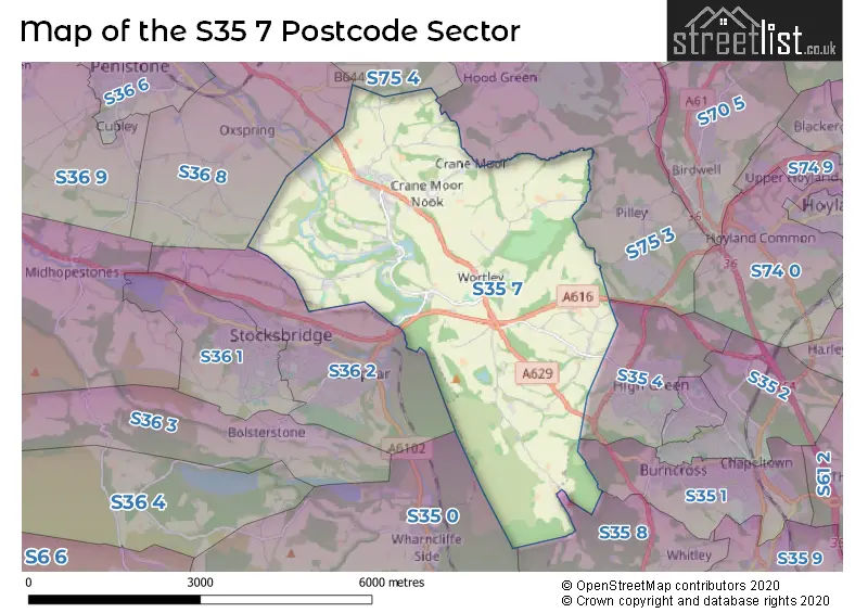 Map of the S35 7 and surrounding postcode sector
