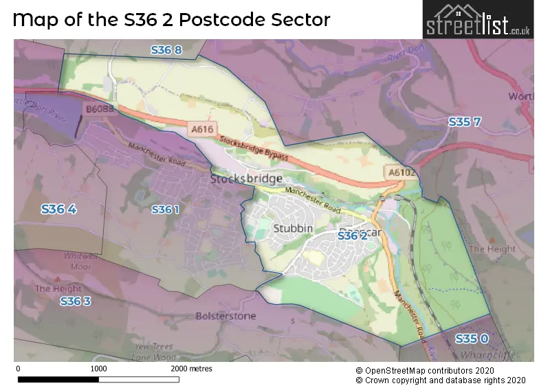 Map of the S36 2 and surrounding postcode sector