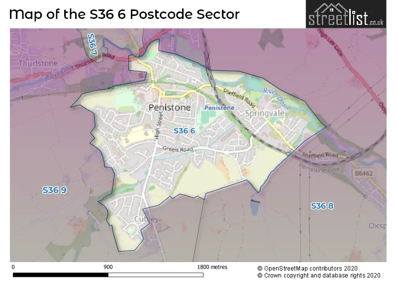 Map of the S36 6 and surrounding postcode sector
