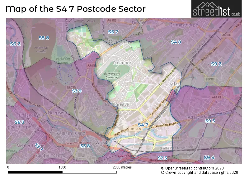 Map of the S4 7 and surrounding postcode sector