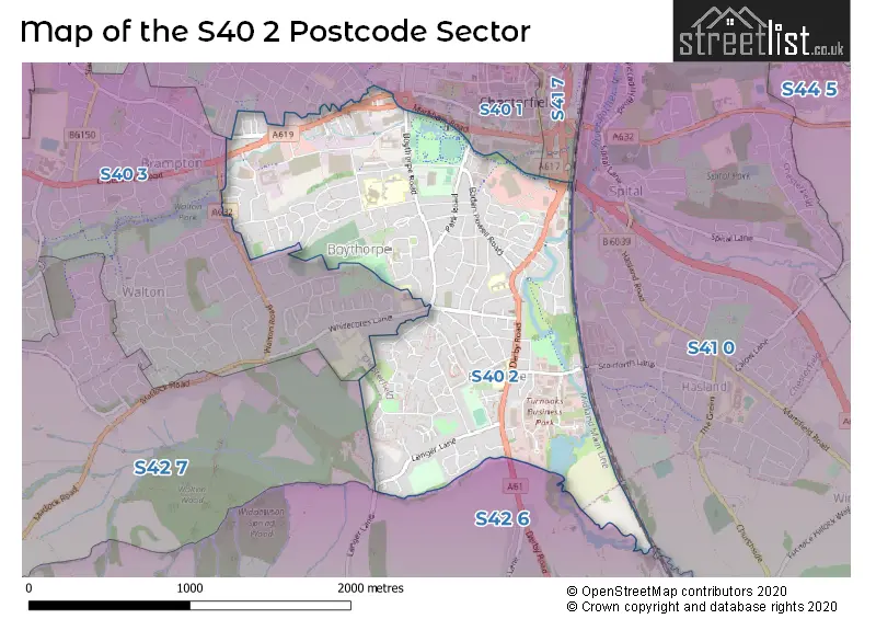 Map of the S40 2 and surrounding postcode sector
