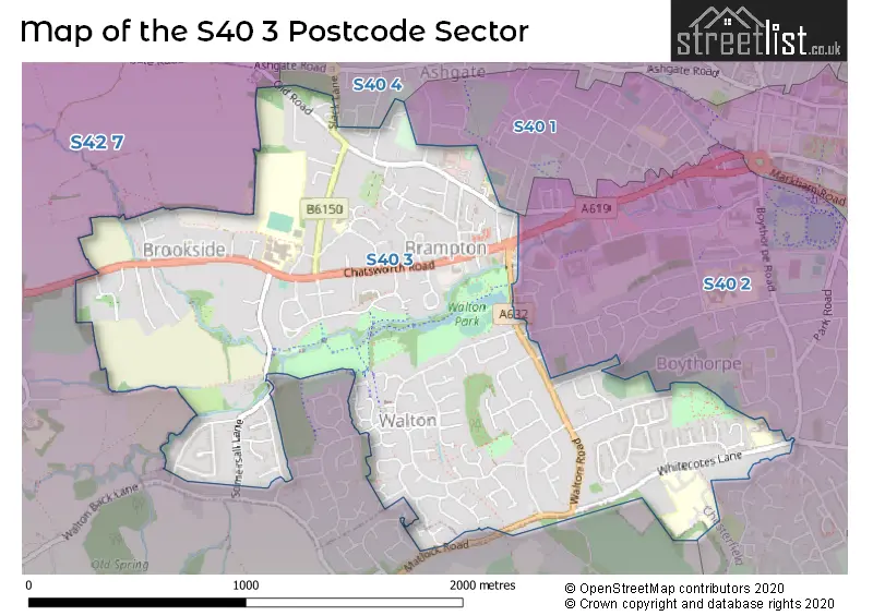 Map of the S40 3 and surrounding postcode sector