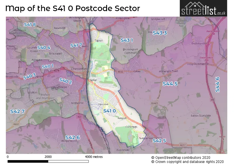 Map of the S41 0 and surrounding postcode sector