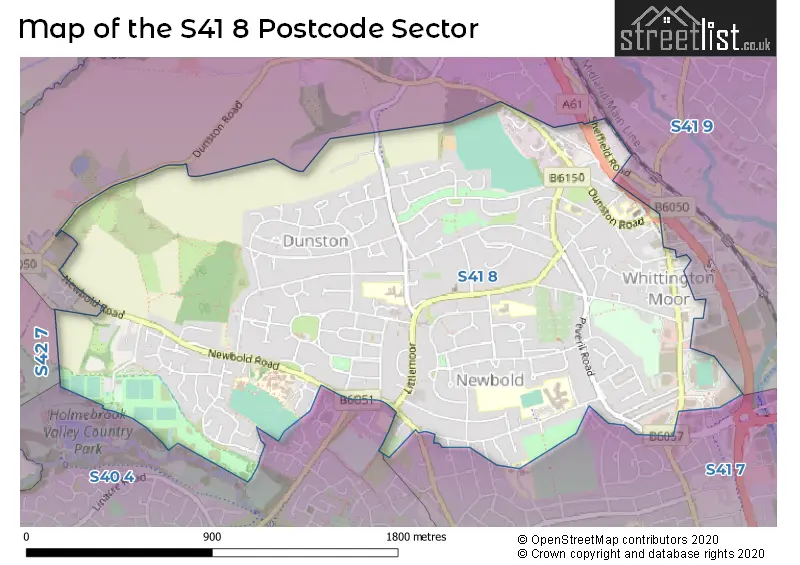 Map of the S41 8 and surrounding postcode sector