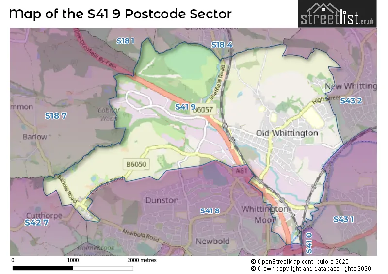 Map of the S41 9 and surrounding postcode sector