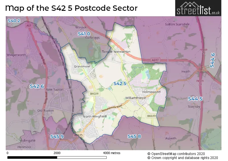 Map of the S42 5 and surrounding postcode sector