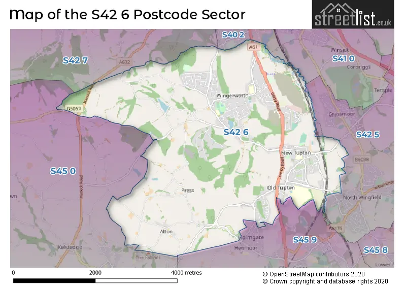 Map of the S42 6 and surrounding postcode sector