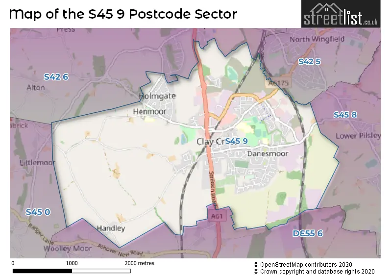 Map of the S45 9 and surrounding postcode sector