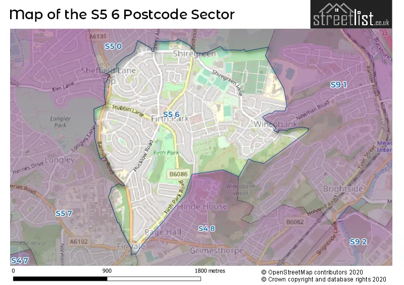 Map of the S5 6 and surrounding postcode sector