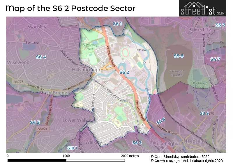 Map of the S6 2 and surrounding postcode sector