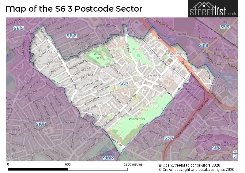 Map of the S6 3 and surrounding postcode sector