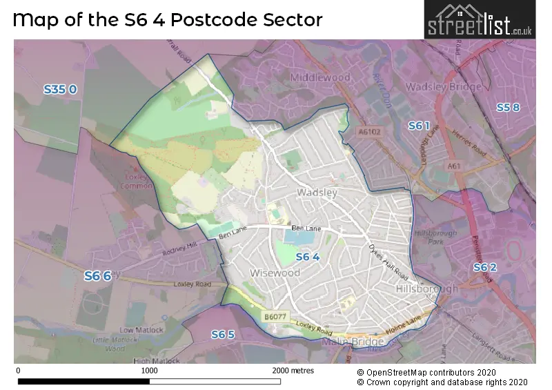 Map of the S6 4 and surrounding postcode sector