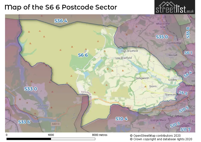 Map of the S6 6 and surrounding postcode sector