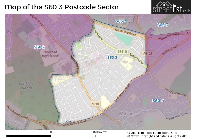 Map of the S60 3 and surrounding postcode sector