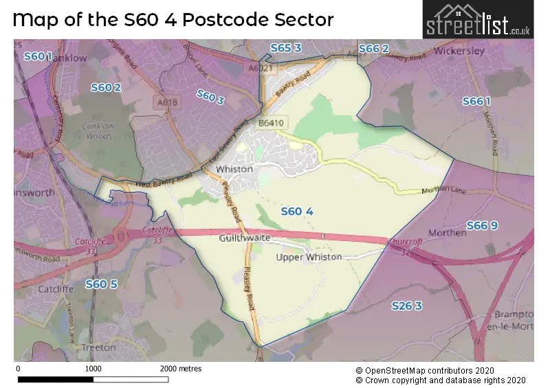 Map of the S60 4 and surrounding postcode sector