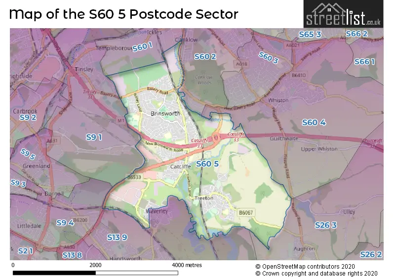 Map of the S60 5 and surrounding postcode sector