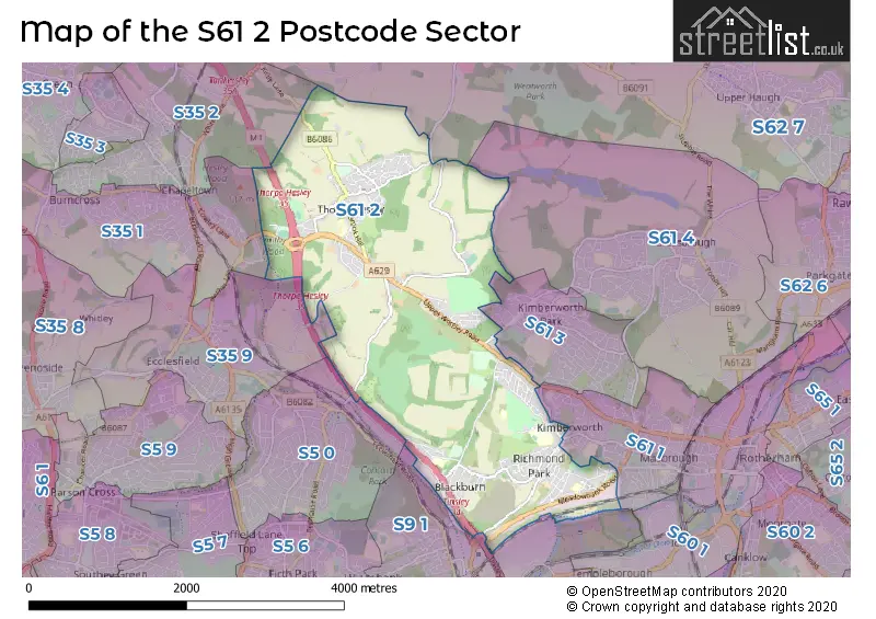 Map of the S61 2 and surrounding postcode sector