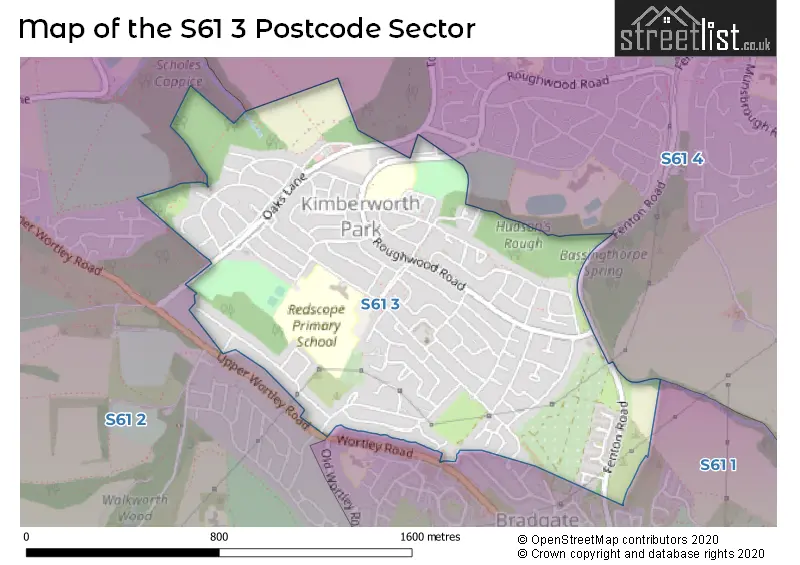 Map of the S61 3 and surrounding postcode sector
