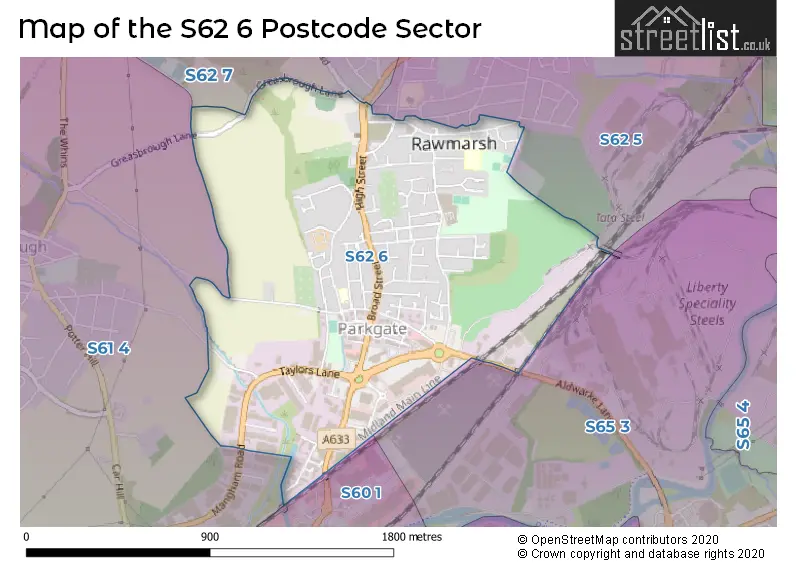 Map of the S62 6 and surrounding postcode sector
