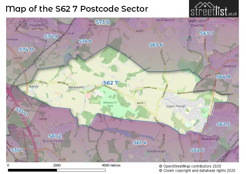 Map of the S62 7 and surrounding postcode sector