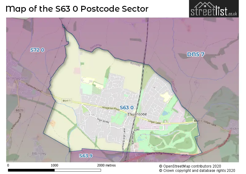 Map of the S63 0 and surrounding postcode sector
