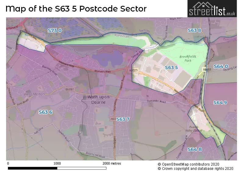 Map of the S63 5 and surrounding postcode sector