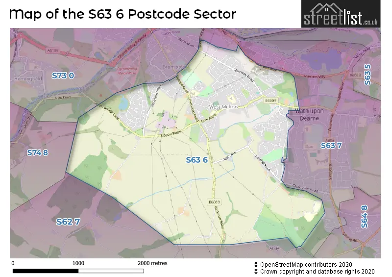 Map of the S63 6 and surrounding postcode sector