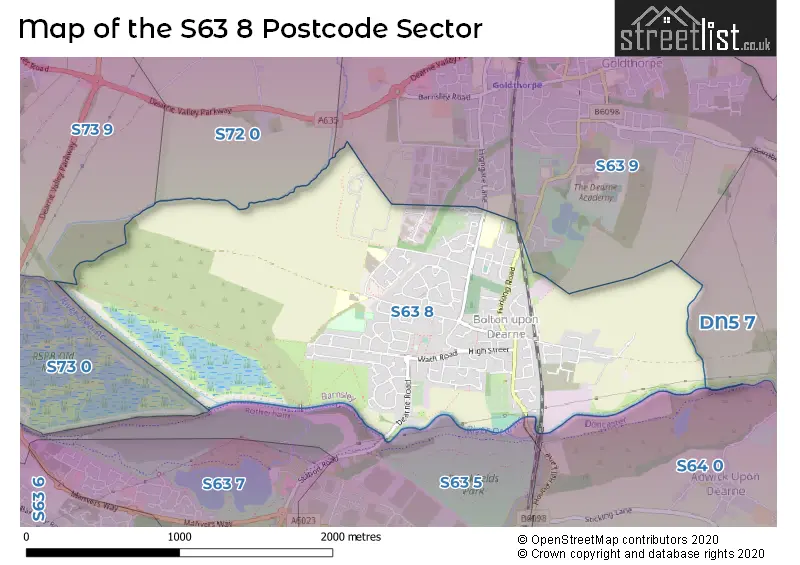 Map of the S63 8 and surrounding postcode sector