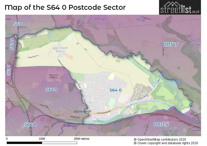 Map of the S64 0 and surrounding postcode sector