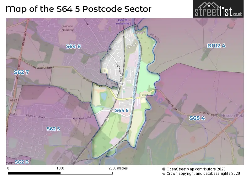 Map of the S64 5 and surrounding postcode sector
