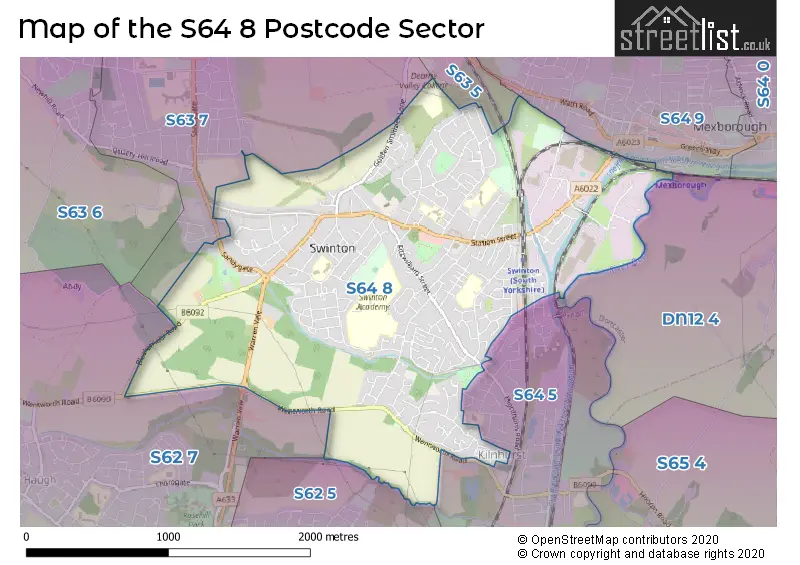 Map of the S64 8 and surrounding postcode sector