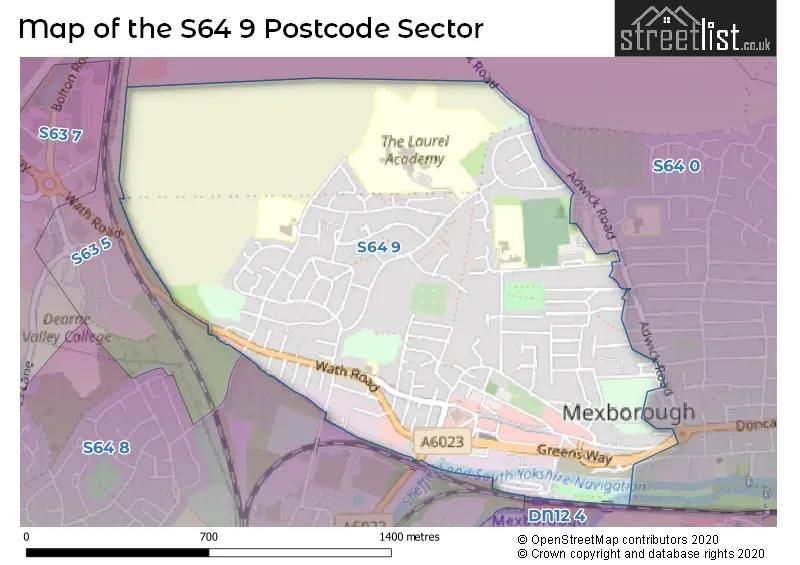 Map of the S64 9 and surrounding postcode sector