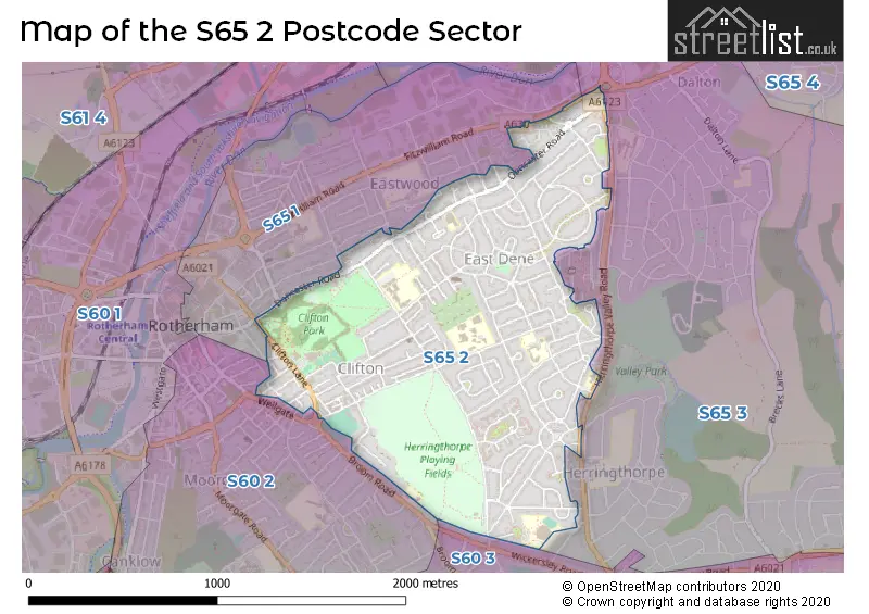Map of the S65 2 and surrounding postcode sector