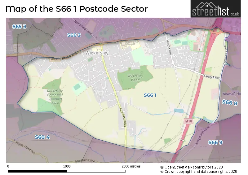 Map of the S66 1 and surrounding postcode sector