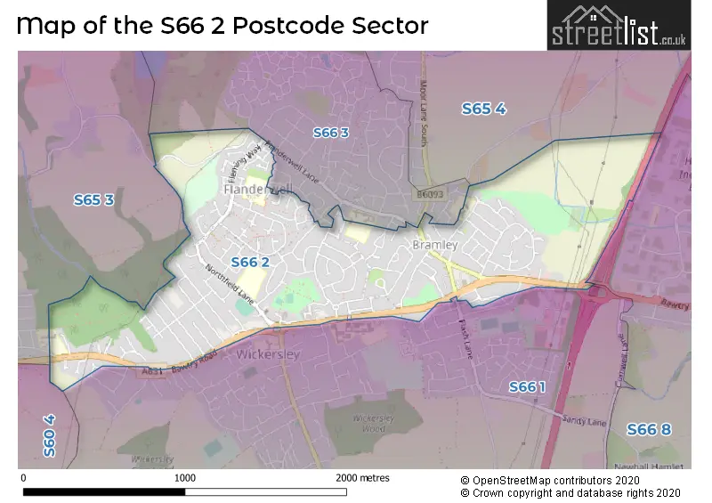 Map of the S66 2 and surrounding postcode sector