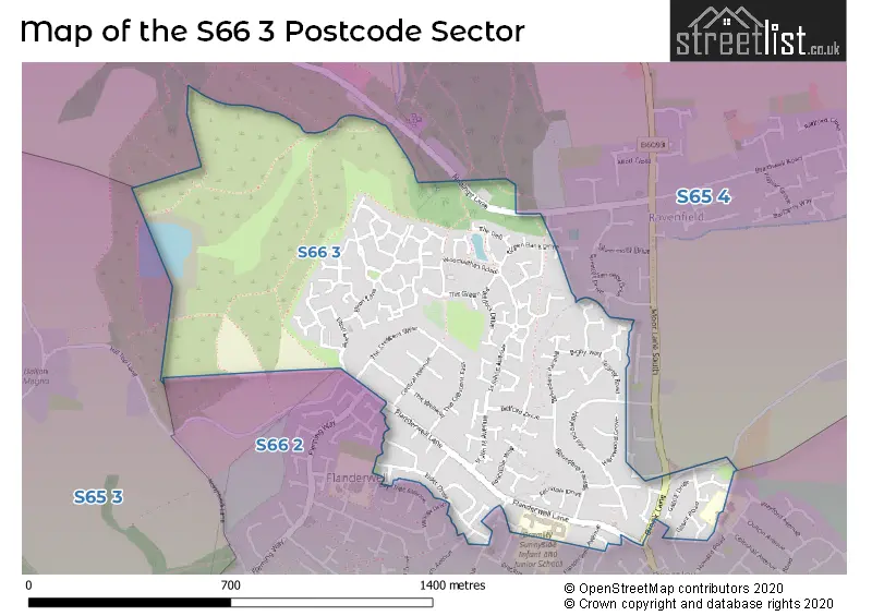 Map of the S66 3 and surrounding postcode sector