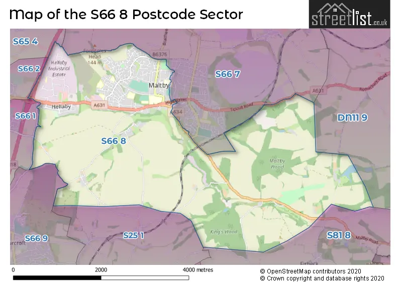 Map of the S66 8 and surrounding postcode sector