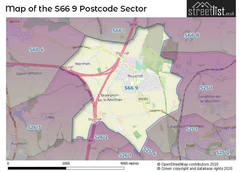 Map of the S66 9 and surrounding postcode sector