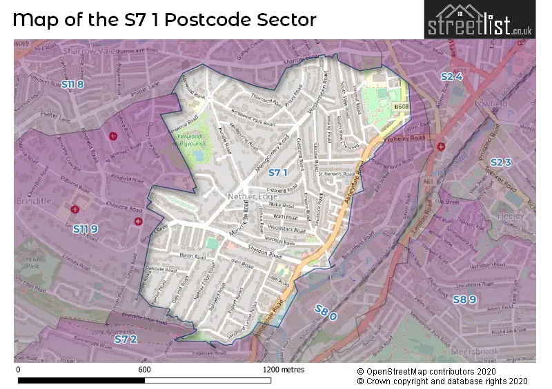 Map of the S7 1 and surrounding postcode sector