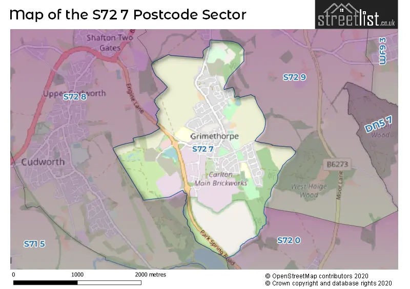Map of the S72 7 and surrounding postcode sector