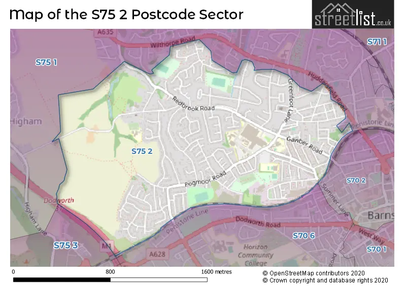 Map of the S75 2 and surrounding postcode sector