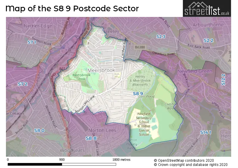 Map of the S8 9 and surrounding postcode sector