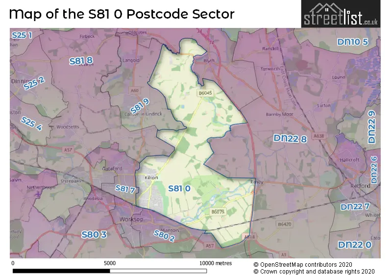 Map of the S81 0 and surrounding postcode sector