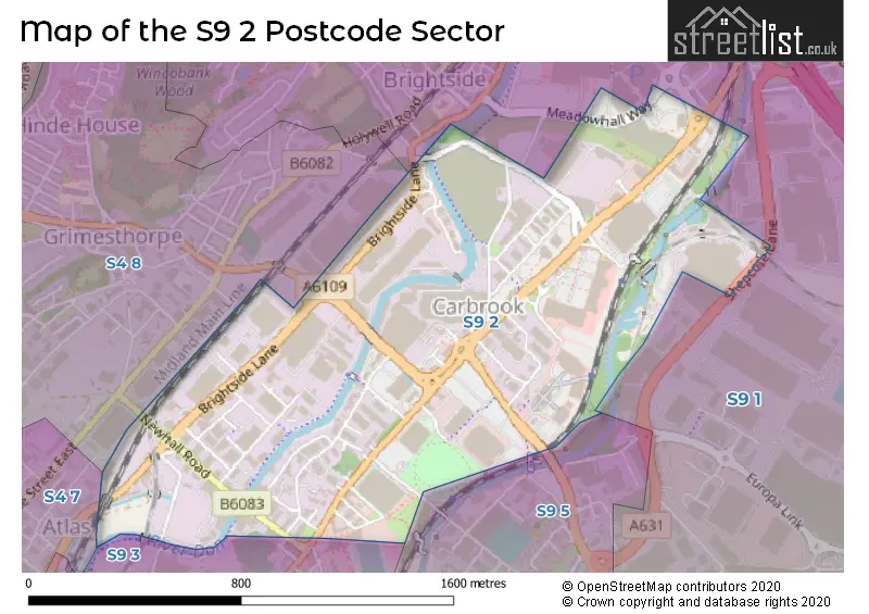 Map of the S9 2 and surrounding postcode sector