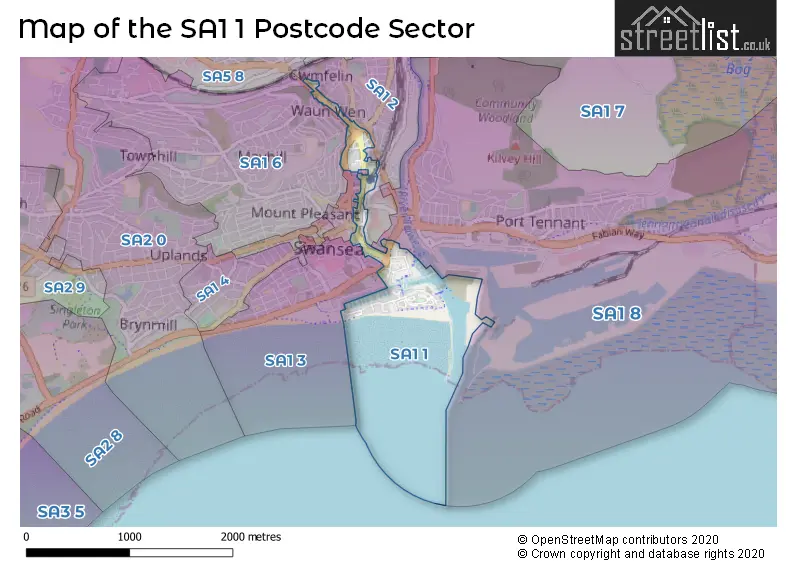 Map of the SA1 1 and surrounding postcode sector