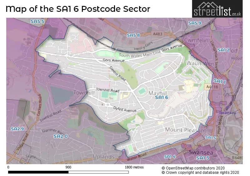 Map of the SA1 6 and surrounding postcode sector