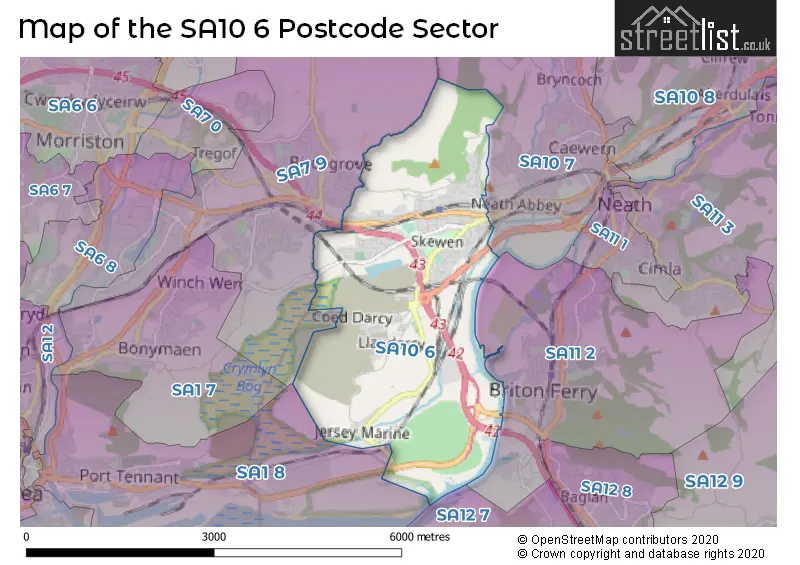 Map of the SA10 6 and surrounding postcode sector