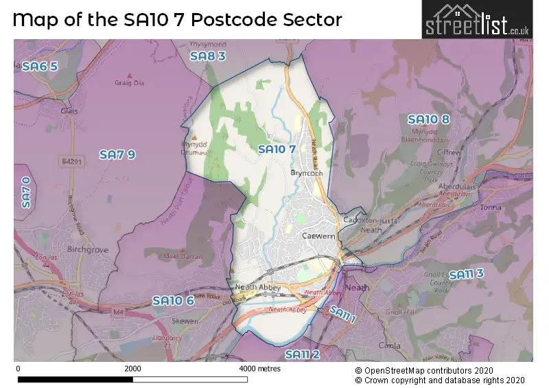 Map of the SA10 7 and surrounding postcode sector